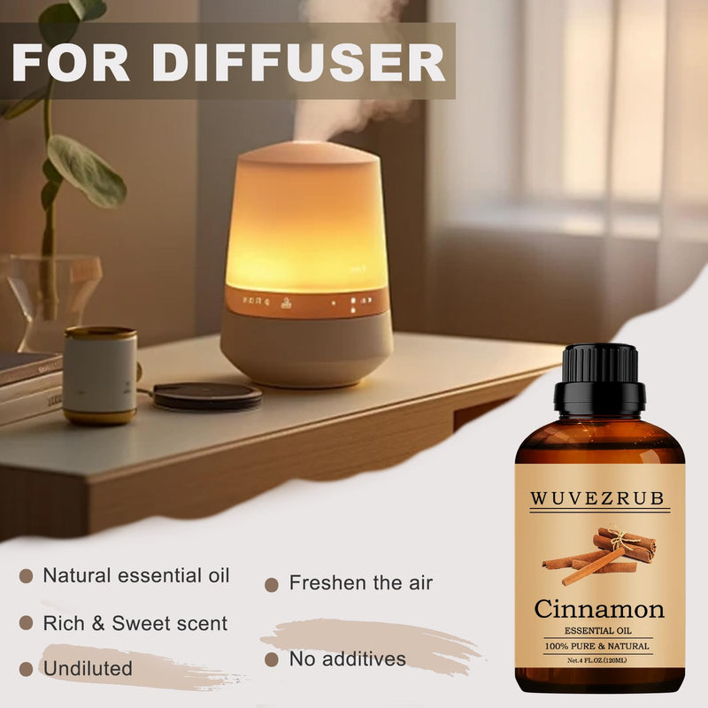 Wuvezrub Cinnamon Essential Oils 120ML – Pure & Natural for Aromatherapy Diffusers