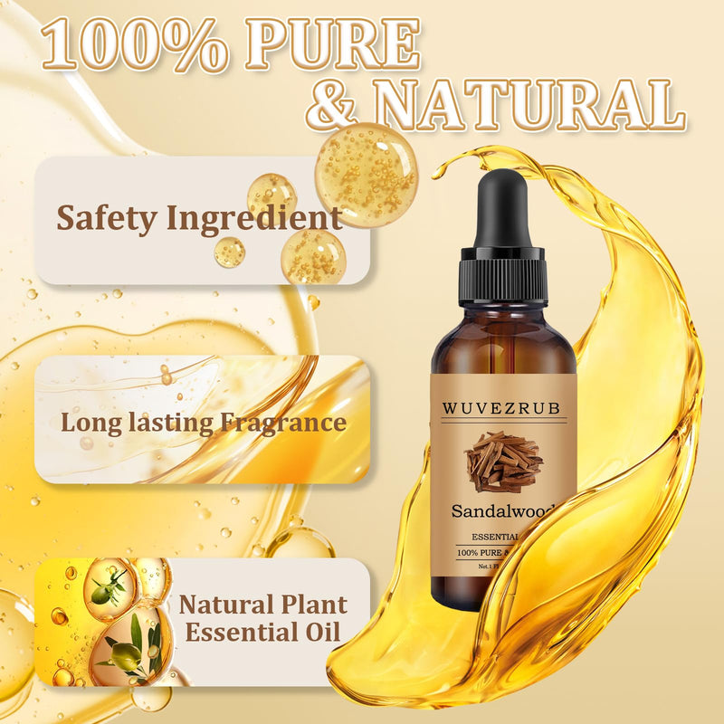 Wuvezrub Sandalwood Essential Oil 30ML - 100% Pure & Natural for Aromatherapy Diffusers