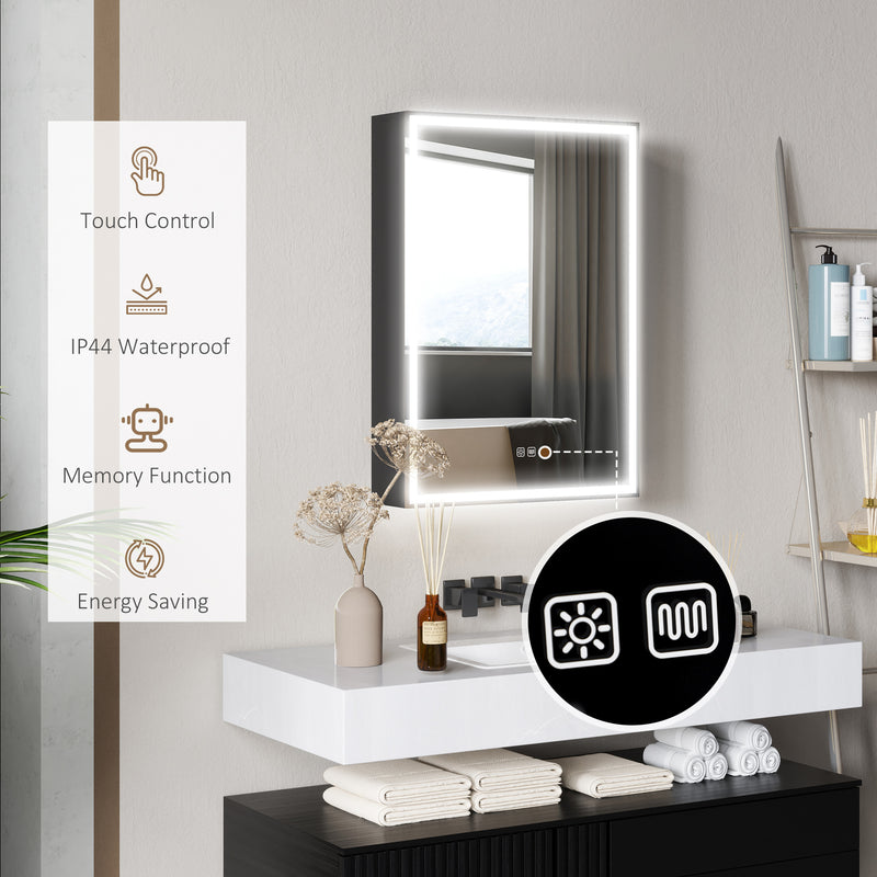 HOMCOM Bathroom Cabinet with Mirror, LED Lights and Demister Pad, Black
