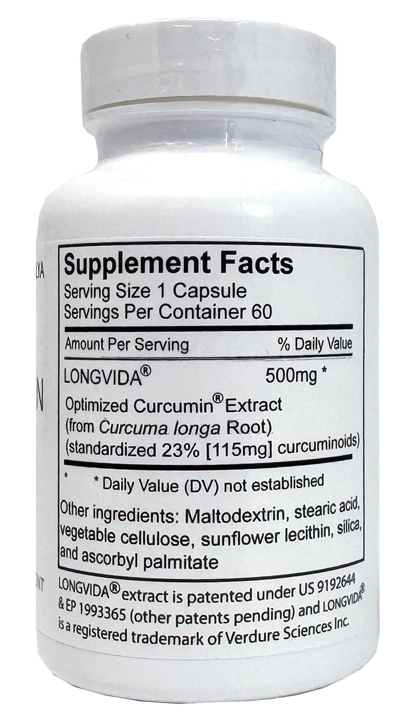 Xalya Longvida Curcumin 500 mg – 60 Capsules | High Absorption, 285x Bioavailable, Non-GMO, Vegan & Gluten Free