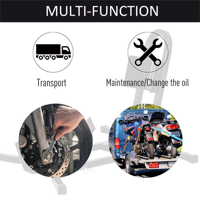 Premium Metal Motorcycle Wheel Chock Holder | HOMCOM | Pre-Drilled Holes | Adjustable | 17"-21" Tires | Rubber Caps