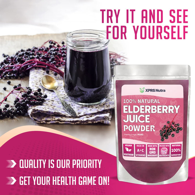 XPRS Nutra Elderberry Juice Powder - Organic Elderberry Powder, Vitamins A & C (4 oz)