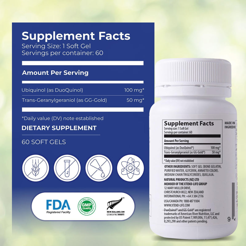 Xtendlife Xtend-Quinol: Natural CoQ10 Ubiquinol + GG for Cellular Energy and Heart Health (2 Month Supply)