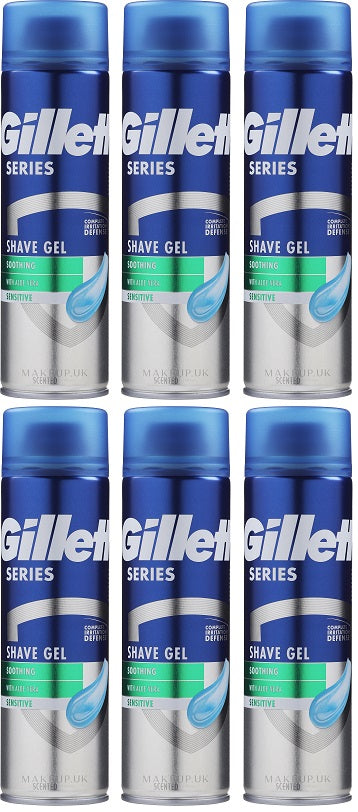 6 x Gillette Shave Gel  Soothing Aloe Vera Sensitive Skin - 200Ml