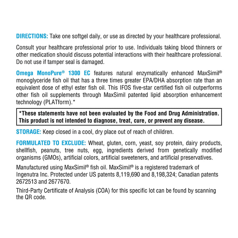 XYMOGEN Omega MonoPure 1300 EC — 3X Absorption DHA/EPA Omega-3 (60 Softgels)