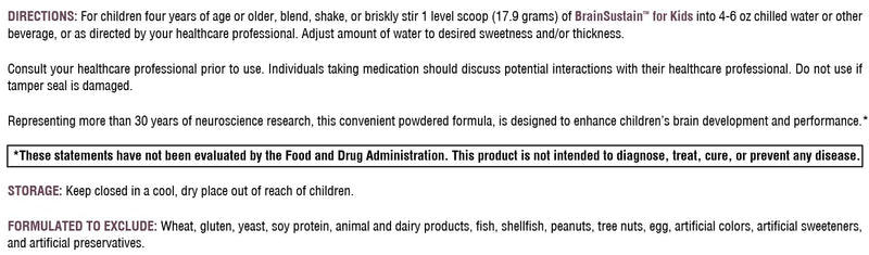 XYMOGEN BrainSustain for Kids – Focus Support with NAC, ALA & DHA | Non-GMO, Gluten & Dairy-Free (9.47 oz)