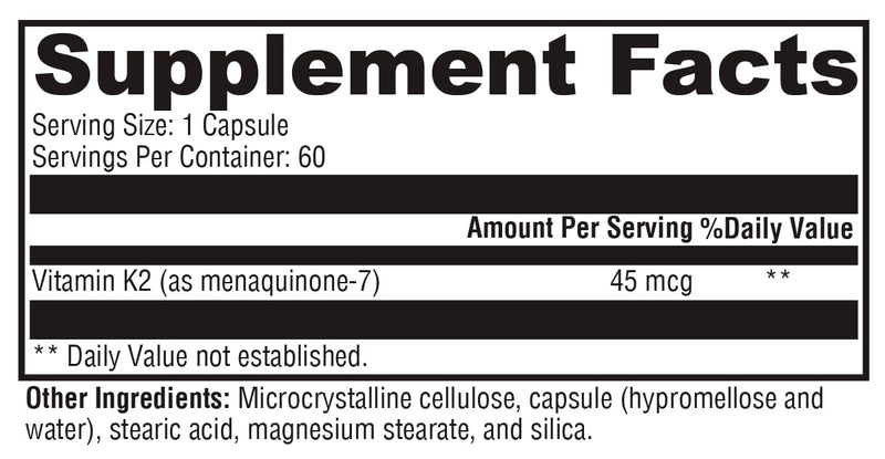 XYMOGEN K2-45 Vitamin K2 MK-7 - Non-GMO Soybeans - Most Bioavailable - 60 Capsules