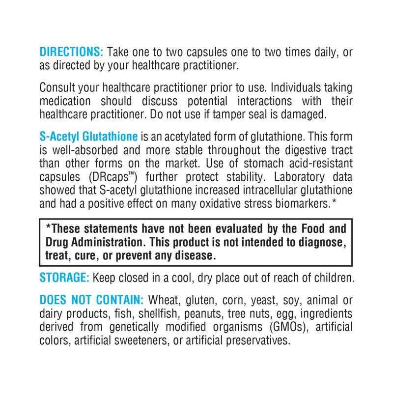 XYMOGEN S Acetyl Glutathione - Superior Absorption Glutathione Supplement with Stomach Acid-Resistant Capsules (60 Capsules) | Immune Support & Healthy Aging