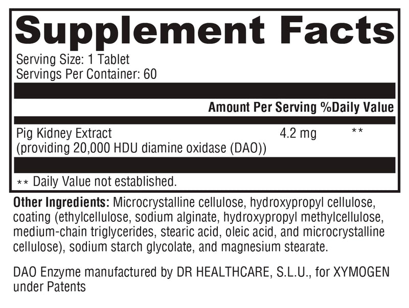XYMOGEN HistDAO — DAO Enzyme Supplement, 20,000 HDU/Tablet, Digestive Health Support (60 Tablets)