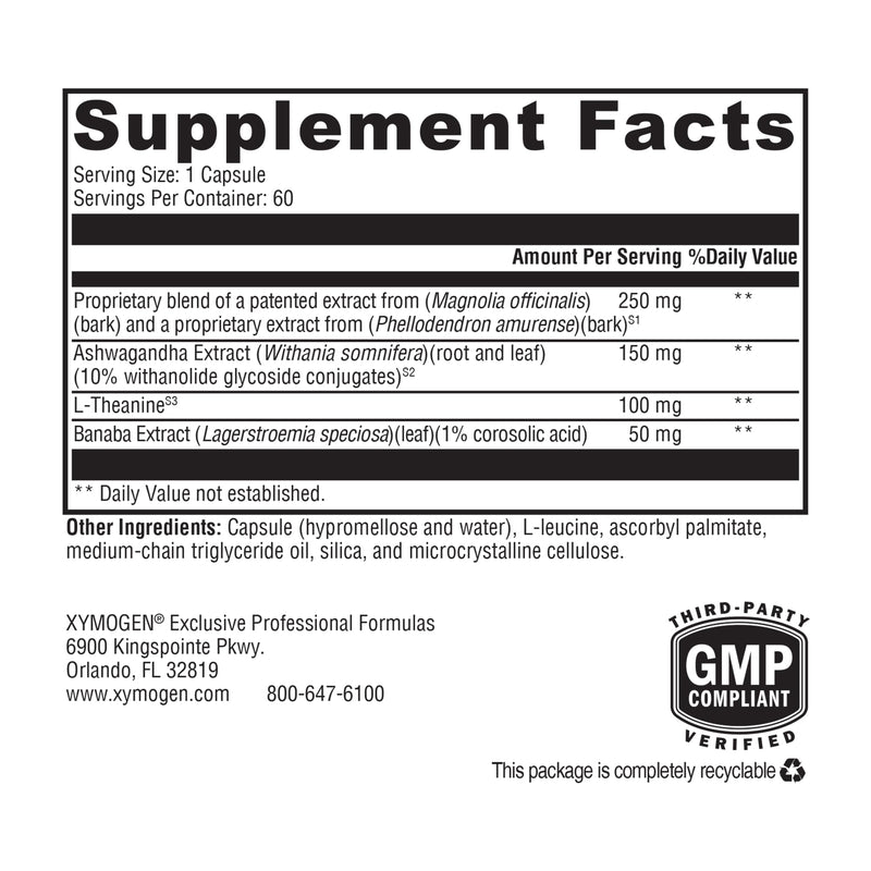 XYMOGEN Cortisolv Cortisol Supplement – Ashwagandha & L-Theanine for Energy, Relaxation & Clarity (60 Capsules)