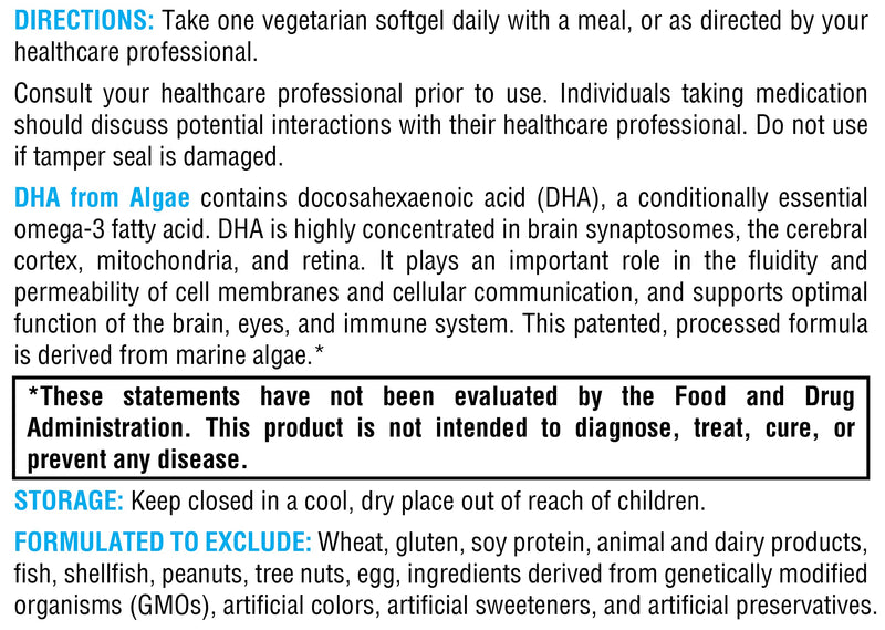 XYMOGEN DHA from Algae – DHA Omega-3 for Brain, Eyes, Heart & Immune Health (60 Softgels)