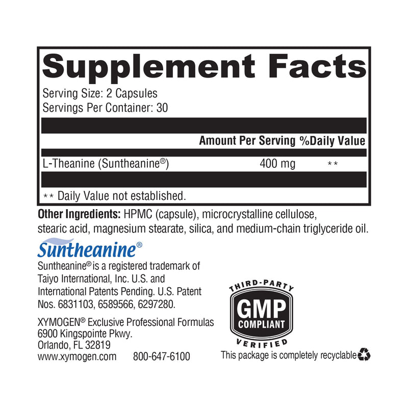 XYMOGEN L-Theanine 400mg – Suntheanine Calm & Relaxation Supplement | 60 Capsules