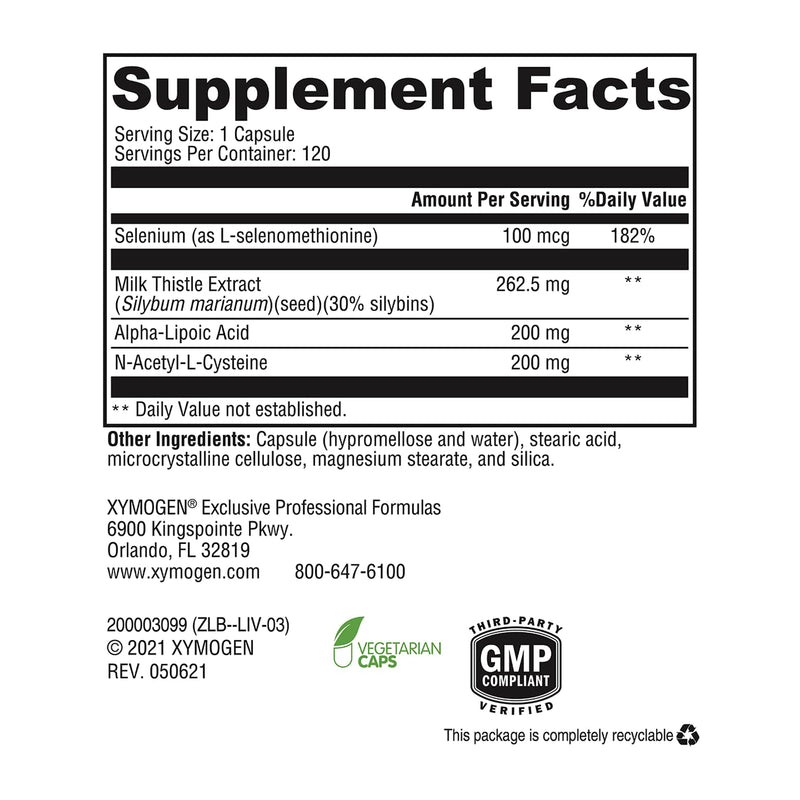 XYMOGEN Liver Protect - Liver Support with Milk Thistle, NAC, ALA & Selenium | 120 Capsules