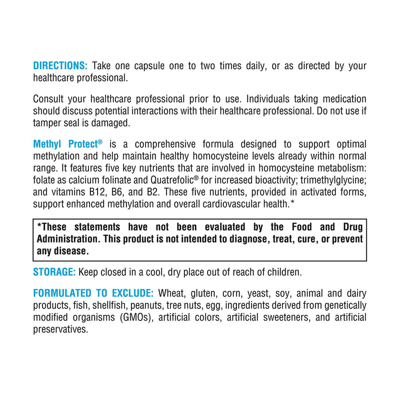 XYMOGEN Methyl Protect — Optimal Methylation Formula with Methyl Folate, Methylcobalamin B12, Riboflavin + B6 | 120 Capsules