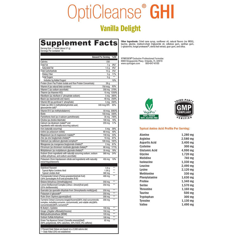 XYMOGEN OptiCleanse GHI Detox Gut Cleanse – Vegan Protein Powder, Vanilla Delight, 10 Packs