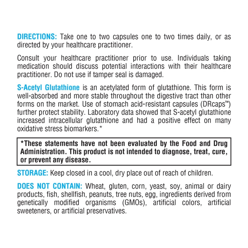 XYMOGEN S Acetyl Glutathione – Superior Absorption, Acid-Resistant DRcaps Capsules (120 Capsules)