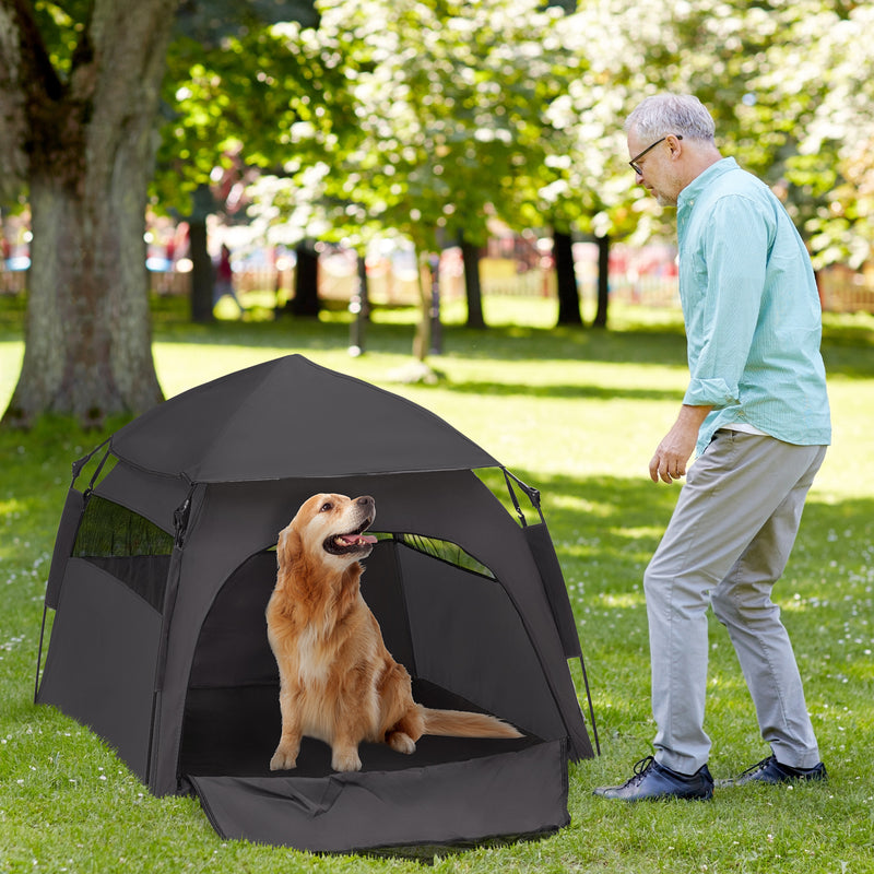 PawHut Foldable Dog Cat Tent with Waterproof Oxford Cloth, Carry Bag, Grey