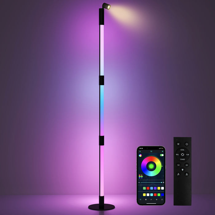 HOMCOM LED Floor Lamp, Corner Floor Lamp App & Remote Control Dark Grey