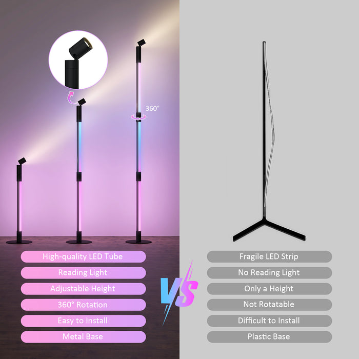 HOMCOM LED Floor Lamp, Corner Floor Lamp App & Remote Control Dark Grey