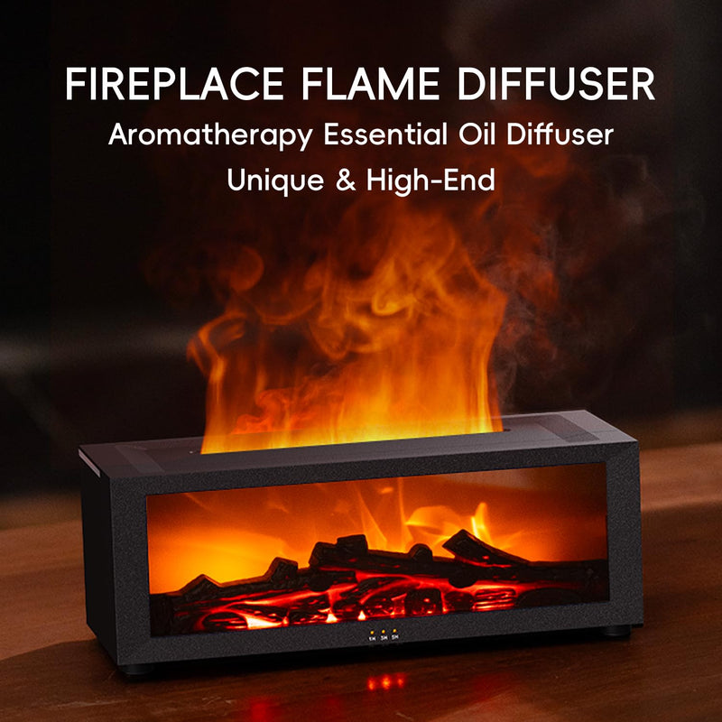 YALEDI Essential Oil Diffuser – Fireplace Design, 7 Colors, 150ml Ultrasonic Humidifier with Remote & Timer (Black)