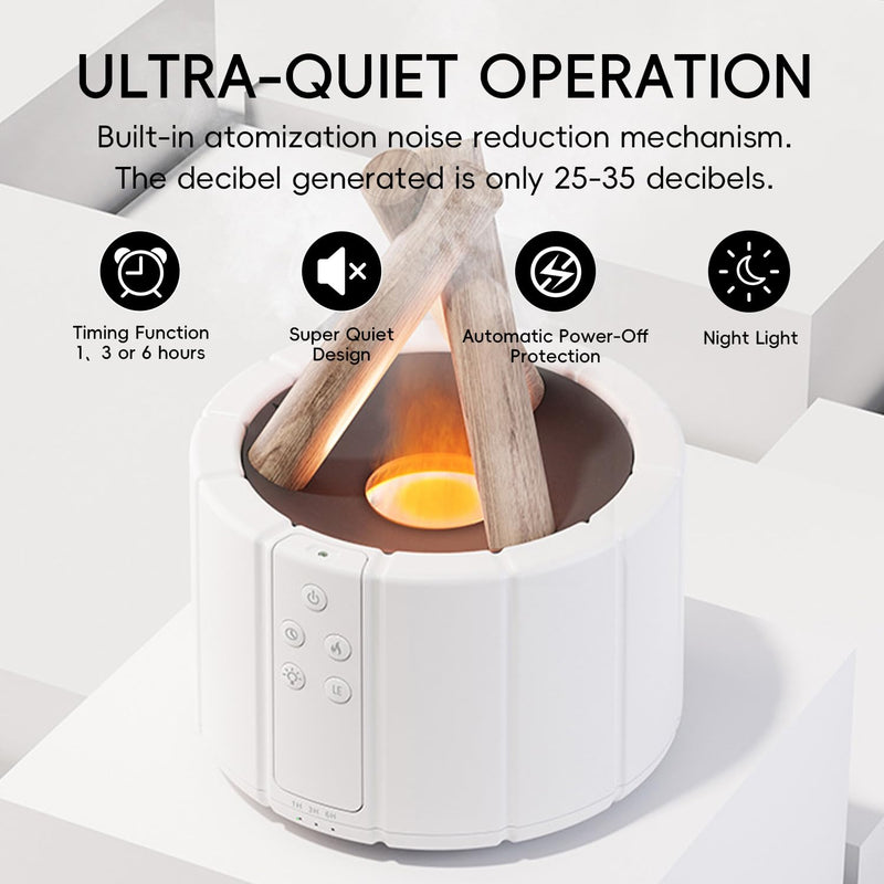 YALEDI Campfire Flame Diffuser – 250ml Wood Diffuser with Remote, Auto Shut-Off (White)