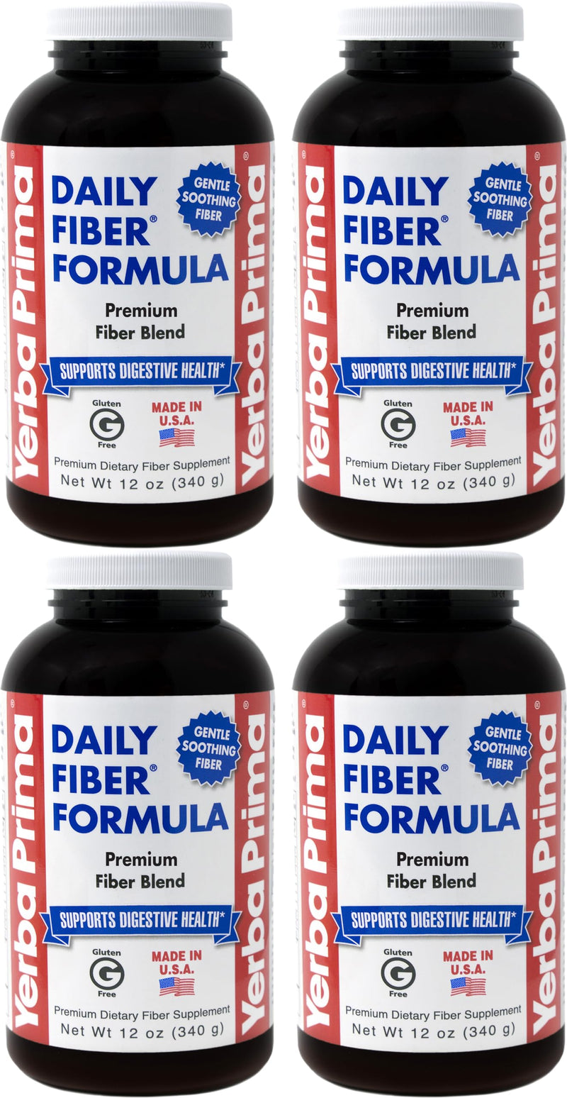 Yerba Prima Daily Fiber Formula Powder – 12 oz (Pack of 4) | Soluble & Insoluble Fiber for Gut Health | Vegan, Non-GMO, Gluten-Free