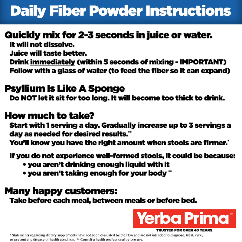 Yerba Prima Daily Fiber Powder - 12 oz | Digestive Support, Vegan