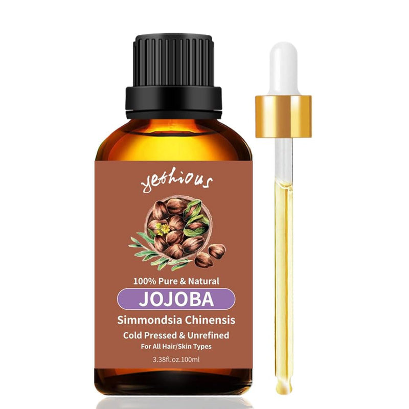 yethious Organic Jojoba Oil – Cold-Pressed Pure Carrier Oil for Skin, Hair & Nails (3.38 fl oz)