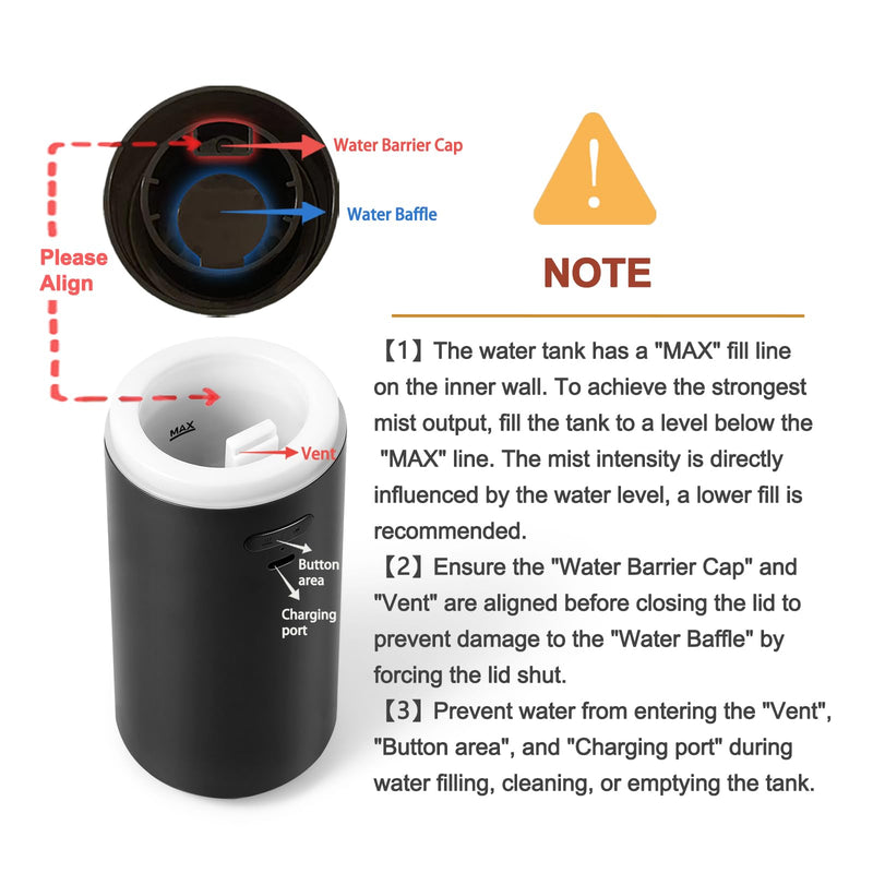 YIXIUTEN Essential Oil Car Diffuser - 3000mAh Battery, Auto On/Off, 4/8 Hour Timers, Black