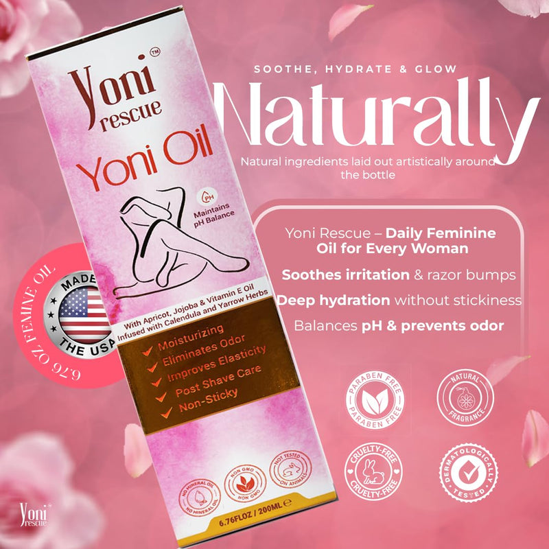 Yoni Rescue Yoni Oil for Women – Vanilla with Apricot, Jojoba & Vitamin E | USA Made 6.76 oz