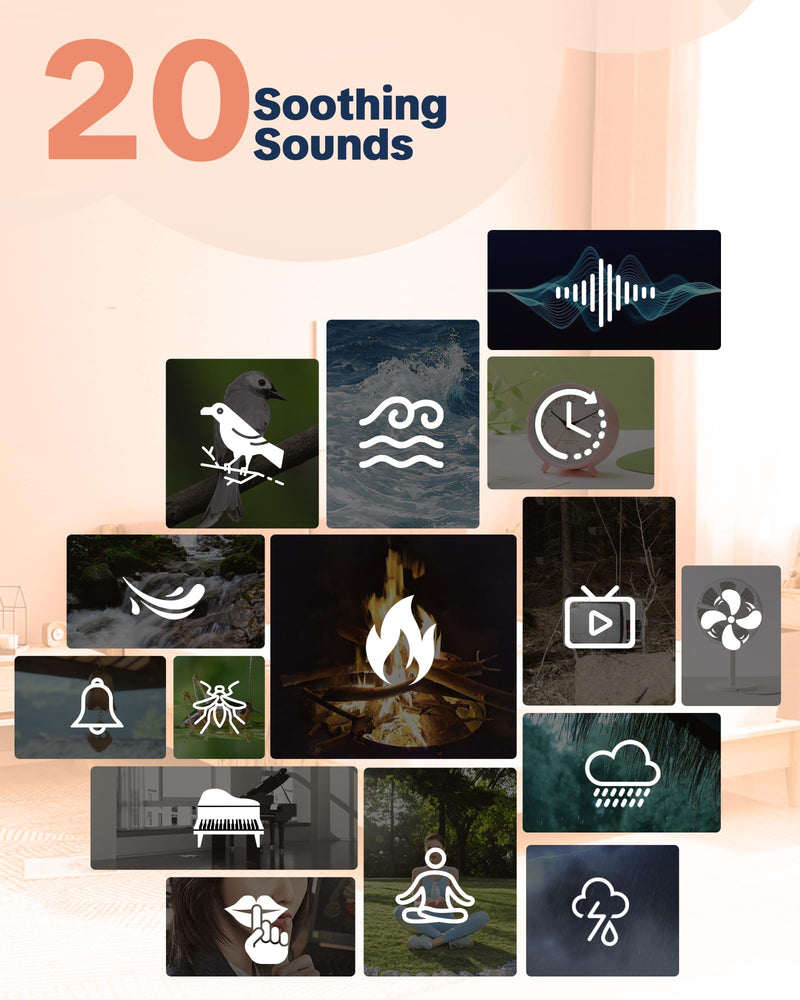 YONSEN Travel White Noise Sound Machine – 20 Sounds, Portable Sleep Aid