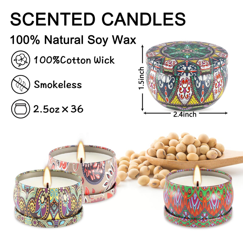 YOROXRG 36-Pack Scented Candles Gift Set | 2.5oz Soy Wax Travel Tin Jars