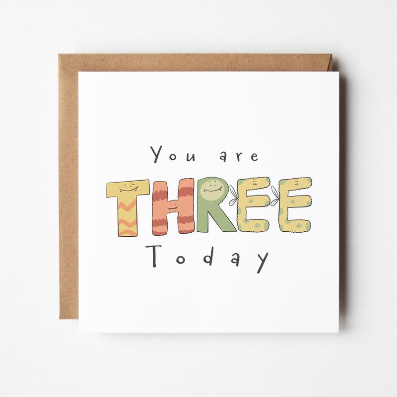 Monster Birthday Card – Cute Third Birthday Card With Kawaii Monster Design