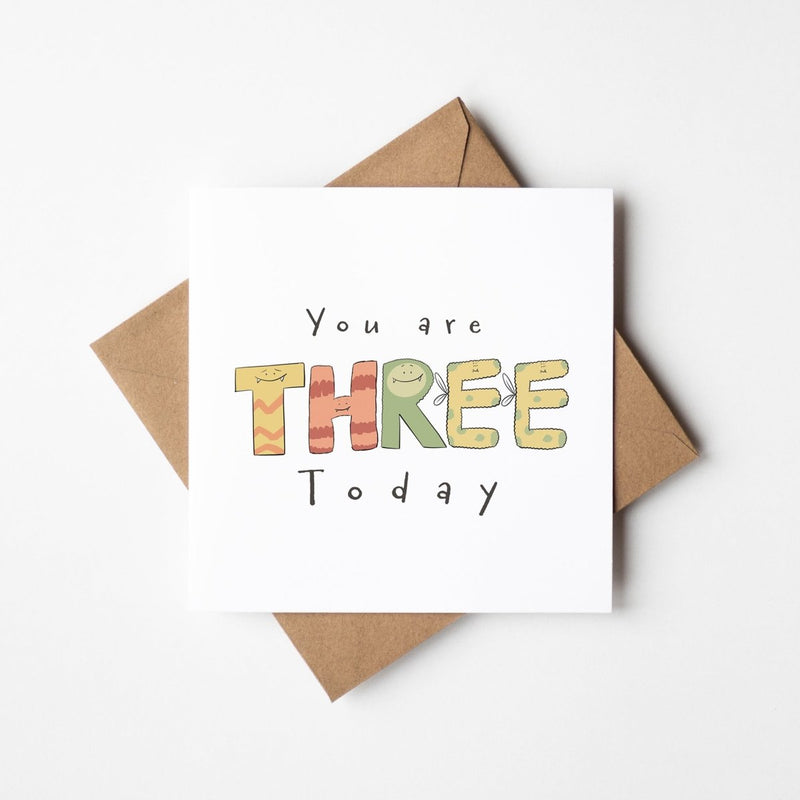 Monster Birthday Card – Cute Third Birthday Card With Kawaii Monster Design