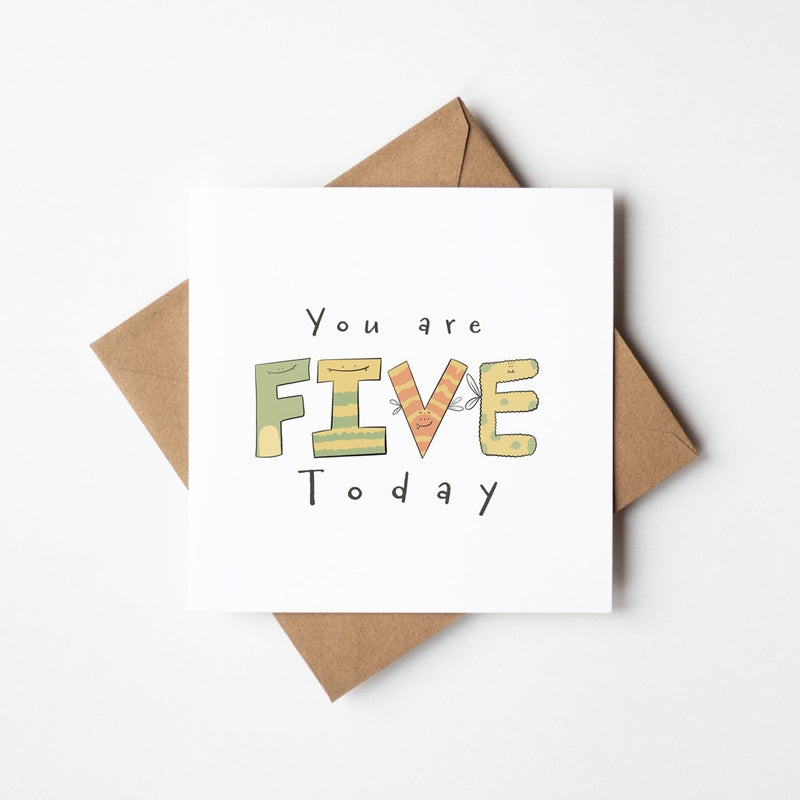 5th Birthday Card – Fun Kids Milestone Greeting With Cute Monster Design