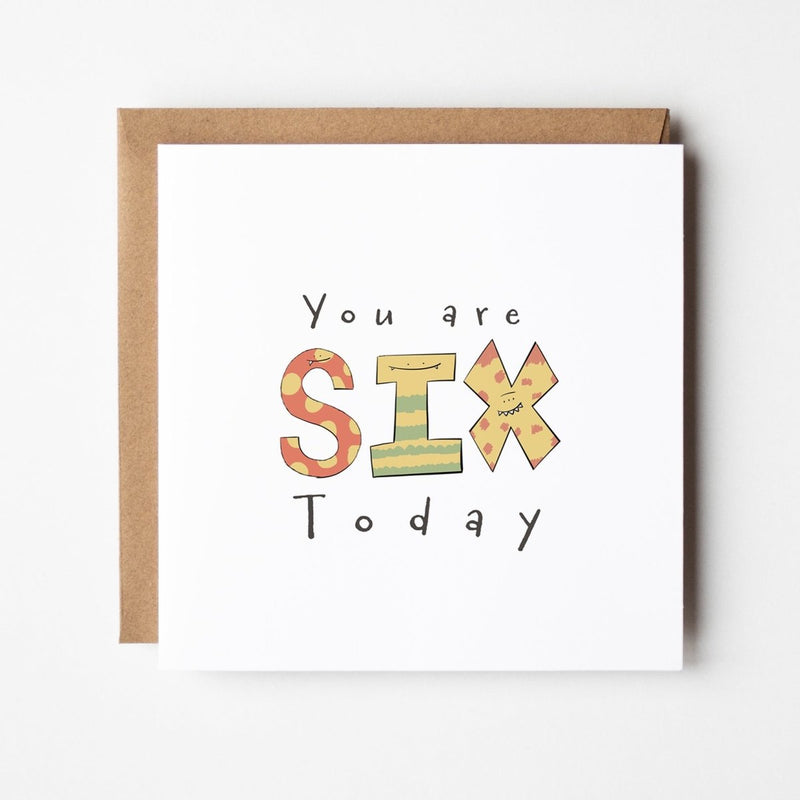 Monster Birthday Card – Colourful 6th Birthday Card for Kids | Premium Square Greeting