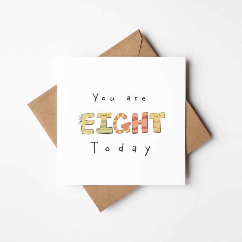 8th Birthday Card – Cute Monster Kids Birthday Greeting | Premium Square Card
