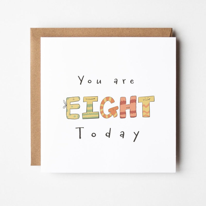 8th Birthday Card – Cute Monster Kids Birthday Greeting | Premium Square Card
