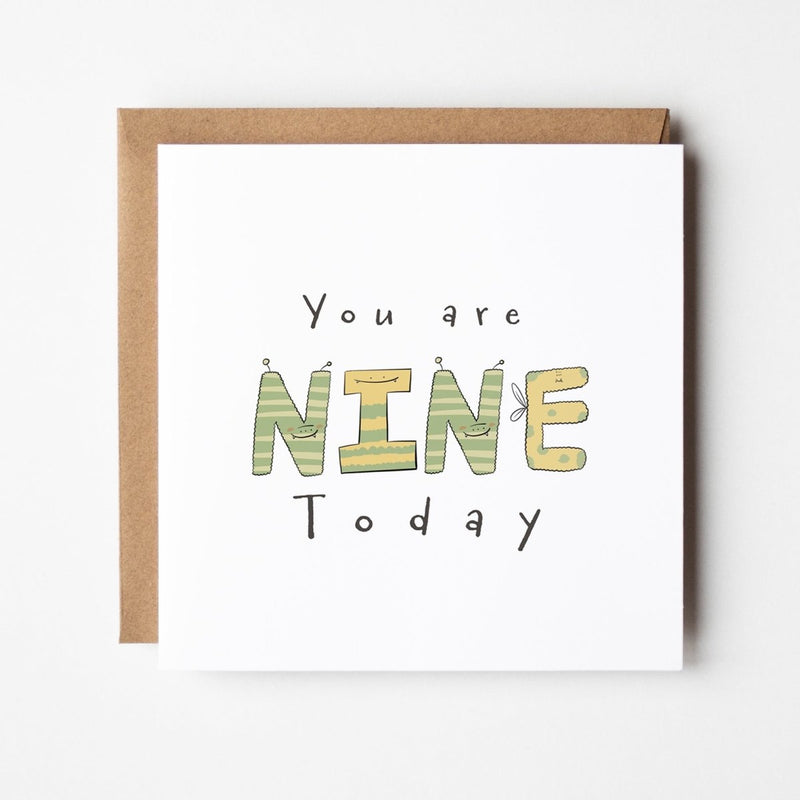 Monster Milestone Card – 9th Birthday Card With Fun Monster Letters & Kawaii Design