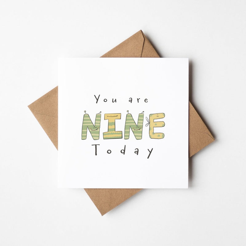 Monster Milestone Card – 9th Birthday Card With Fun Monster Letters & Kawaii Design