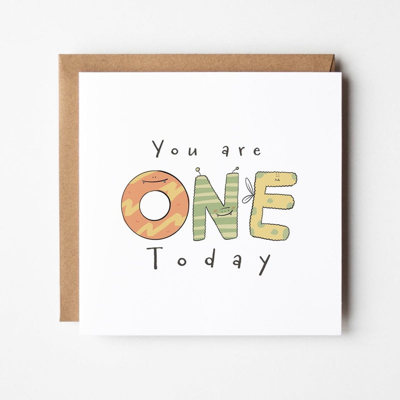 1st Birthday Card – Cute Monster Design | Premium Square Greeting Card
