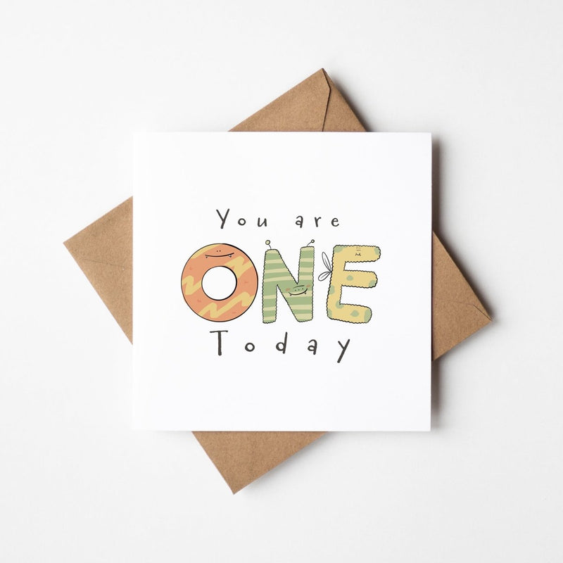 1st Birthday Card – Cute Monster Design | Premium Square Greeting Card