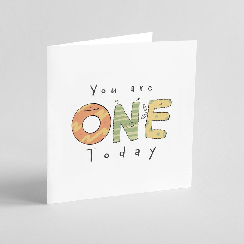 1st Birthday Card – Cute Monster Design | Premium Square Greeting Card
