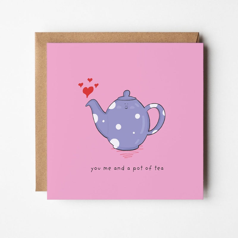 Cute Tea Greeting Card | Cozy Kawaii Design with Kraft Envelope Included