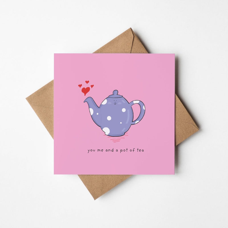 Cute Tea Greeting Card | Cozy Kawaii Design with Kraft Envelope Included