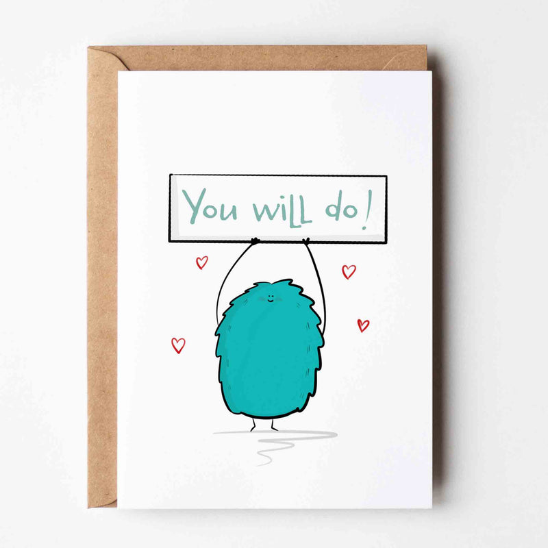 Funny Love Greeting Card – Cute Kawaii Monster With Sarcastic Anniversary Humor