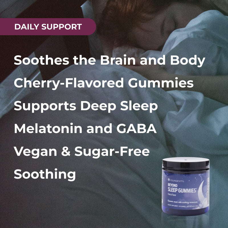 Youngevity Beyond Sleep Gummies – Melatonin, GABA & Chamomile | Tart Cherry, 60 Vegan, Sugar-Free