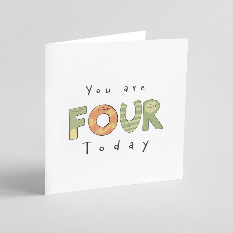 4th Birthday Card – Playful Monster Design | Square Greeting Card with Envelope