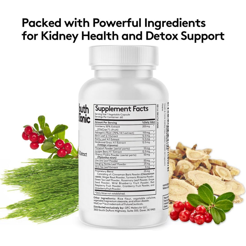 Youth & Tonic Kidney Cleanse Detox - 60 Capsules | Urinary Tract & Bladder Health