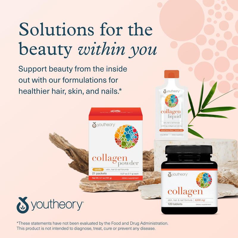 Youtheory Advanced Collagen 6,000 mg + Vitamin C – Hair, Skin & Nails (Pack of 2, 120 Tablets)